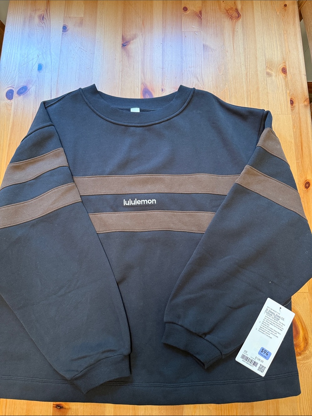 lululemon athletica Black Crewneck Sweatshirt with Brown Stripes